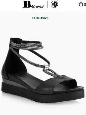 Browns Size 37 Made in Italy Black and Silver Leather
Platform Sandals
